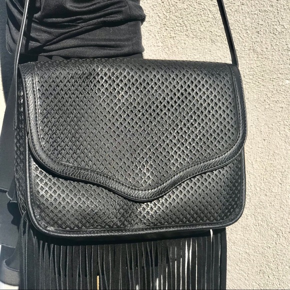 BCBGeneration Black Leather w/Suede Fringe Purse! - Picture 2 of 8